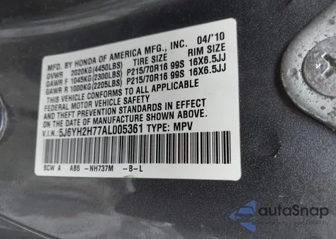 2010 Honda Element Ex z USA, uszkodzony, nr VIN 5J6YH2H77AL005361